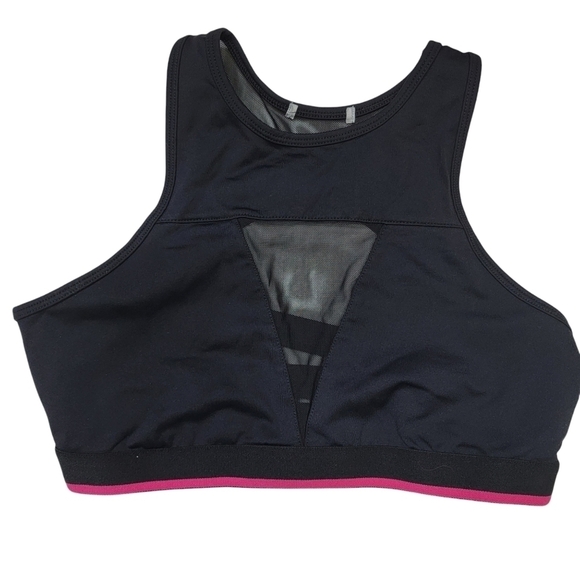 Forever 21 Black Pink Mesh Cutout Strappy Sport Bra Small - Picture 1 of 2